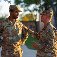 Travis dalsis with hand on soldier.