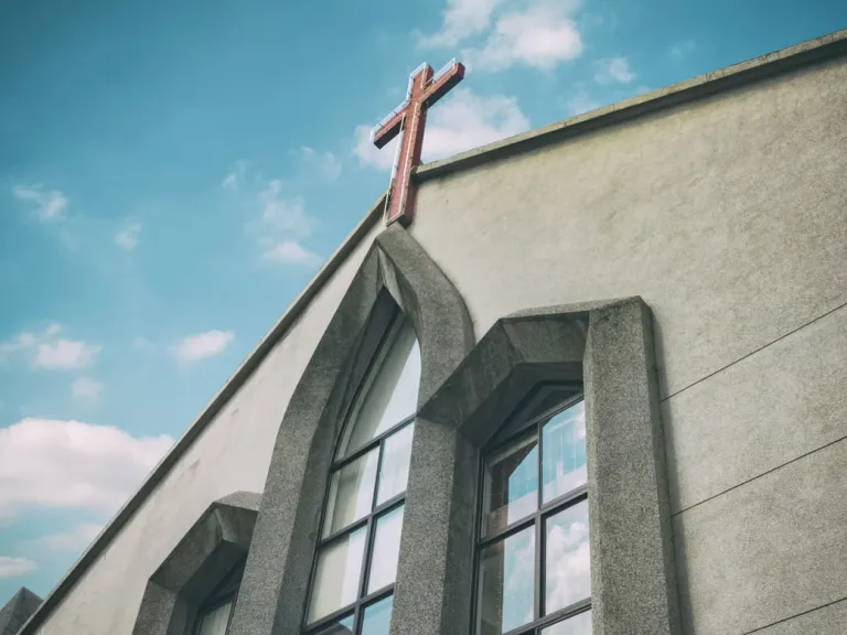 outside of church with cross