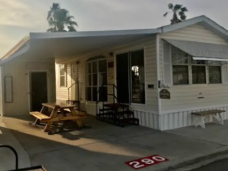 modular home with picnic table
