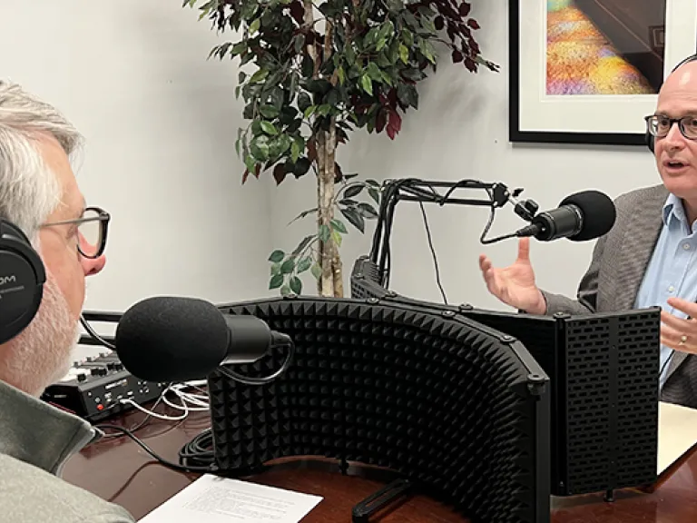 Jerry talking on a podcast