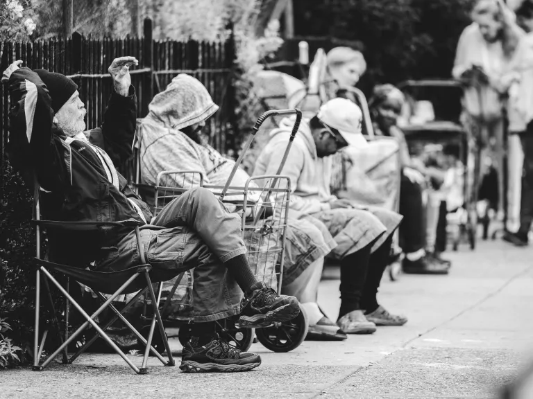 Homeless people waiting