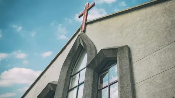 outside of church with cross