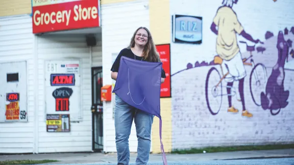 Dayna in front of Gorcery store