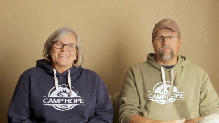 Missionaries Carrie and Louis Nelson sitting down for an interview