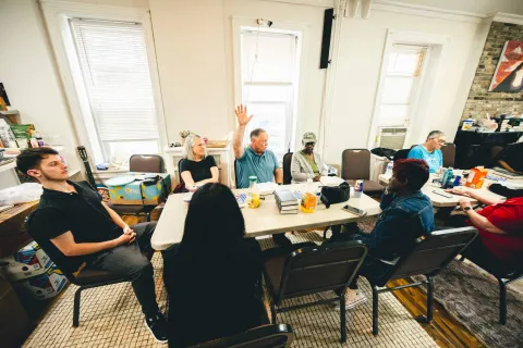 joe having a bible study with a group